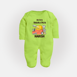 Baby's First Ayudha Puja Sleep Suit | Custom Festival Outfit for Little Ones - LIME GREEN - New Born (Chest 7.5")