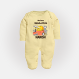 Baby's First Ayudha Puja Sleep Suit | Custom Festival Outfit for Little Ones - PASTEL YELLOW - New Born (Chest 7.5")