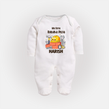 Baby's First Ayudha Puja Sleep Suit | Custom Festival Outfit for Little Ones - WHITE - New Born (Chest 7.5")