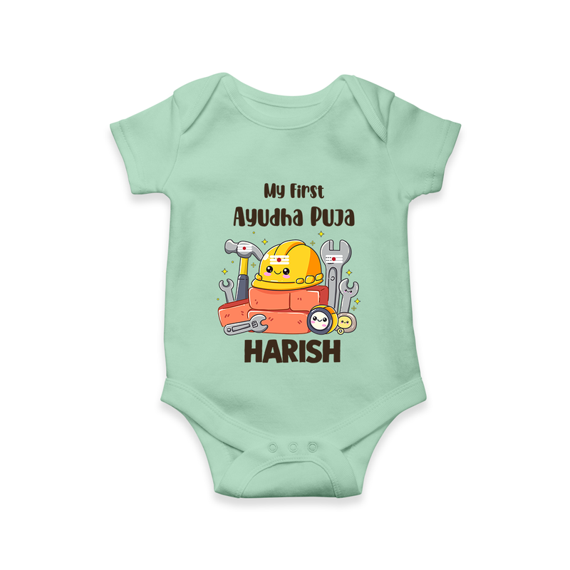 Baby's First Ayudha Puja Romper | Custom Festival Outfit for Little Ones - MINT GREEN - New Born (Chest 14")