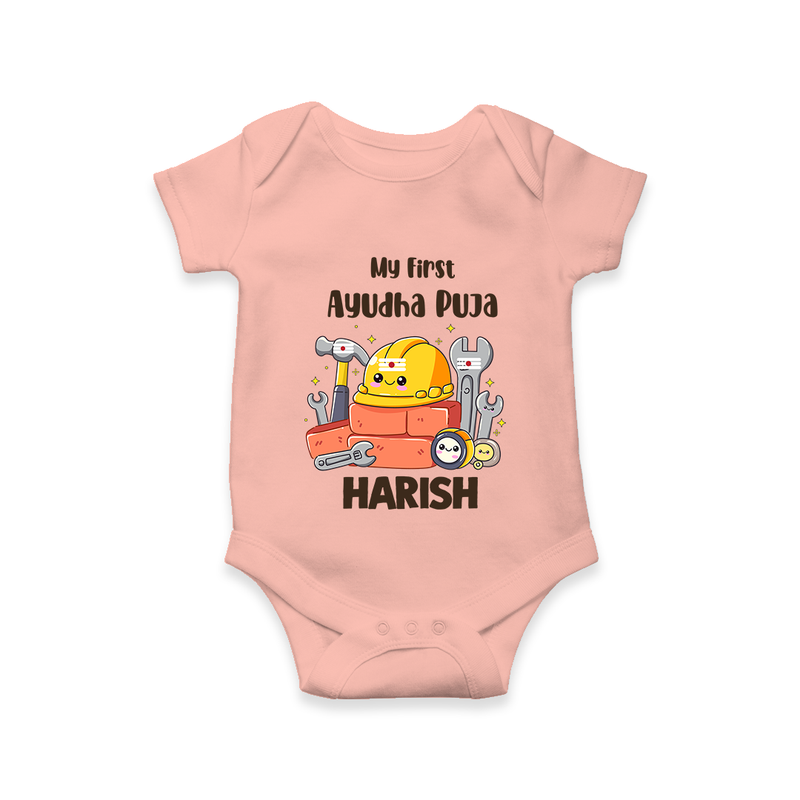 Baby's First Ayudha Puja Romper | Custom Festival Outfit for Little Ones - PEACH - New Born (Chest 14")