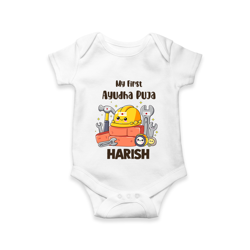 Baby's First Ayudha Puja Romper | Custom Festival Outfit for Little Ones - WHITE - New Born (Chest 14")