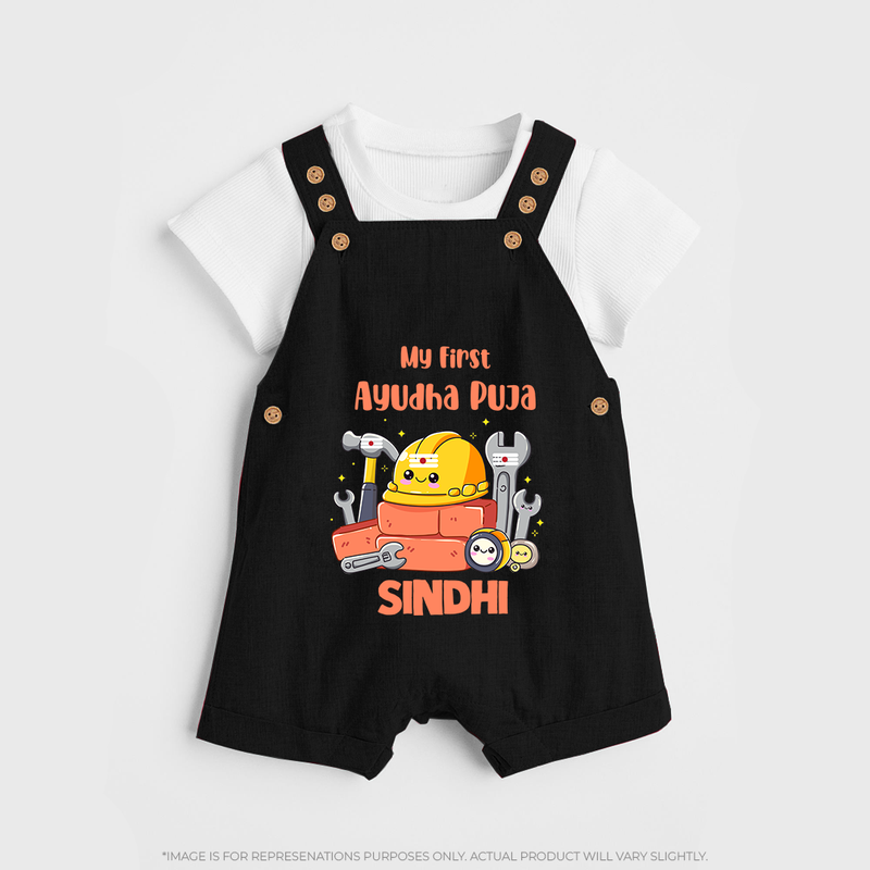 Baby's First Ayudha Puja Dungaree Set | Custom Festival Outfit for Little Ones - BLACK - 0 - 5 Months Old (Chest 18")