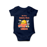 Baby's First Ayudha Puja Romper | Custom Festival Outfit for Little Ones - NAVY BLUE - New Born (Chest 14")