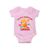 Tiny Festival Star Ayudha Puja Romper | Personalized Baby Outfit - BABY PINK - New Born (Chest 14")