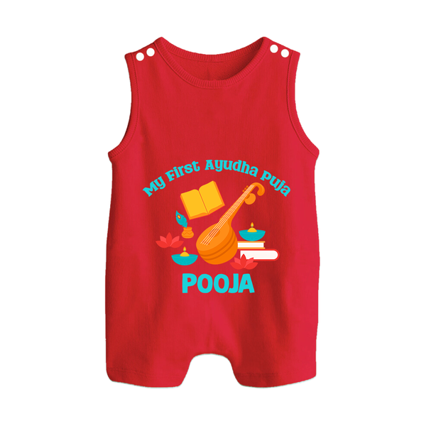 Tiny Festival Star Ayudha Puja Romper Suit | Personalized Baby Outfit - RED - 0 - 5 Months Old (Chest 18")