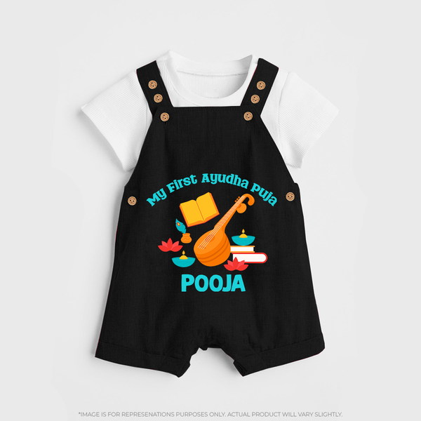Tiny Festival Star Ayudha Puja Dungaree Set | Personalized Baby Outfit - BLACK - 0 - 5 Months Old (Chest 18")