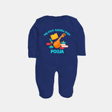Tiny Festival Star Ayudha Puja Sleep Suit | Personalized Baby Outfit - NAVY BLUE - New Born (Chest 7.5")