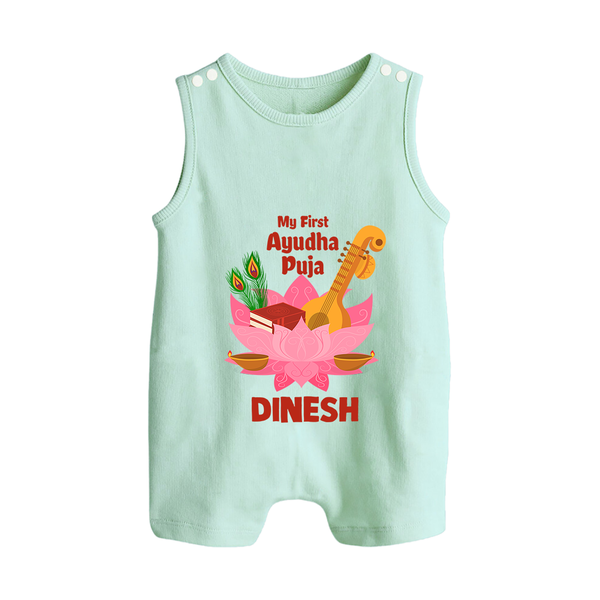 My First Ayudha Puja Divine Blessings Button Romper - MINT GREEN - New Born (Chest 18")