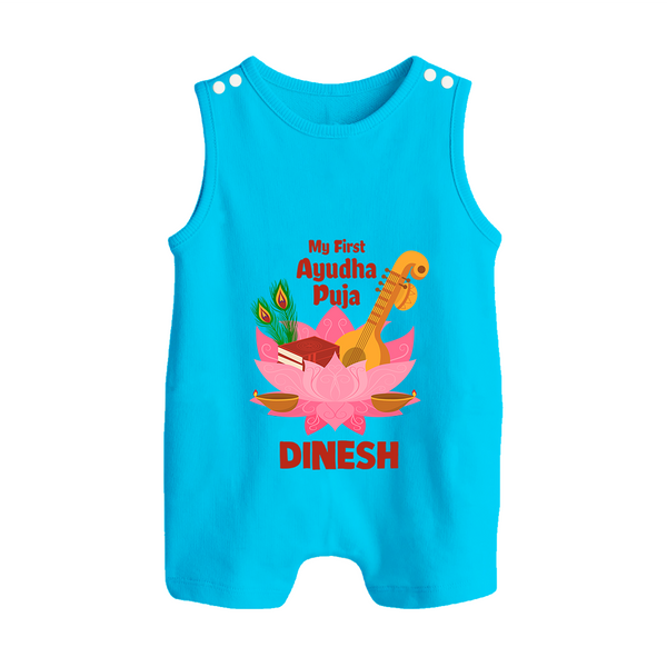 Little Devotee Ayudha Puja Romper Suit | Personalized Baby Outfit for Celebration - SKY BLUE - 0 - 5 Months Old (Chest 18")