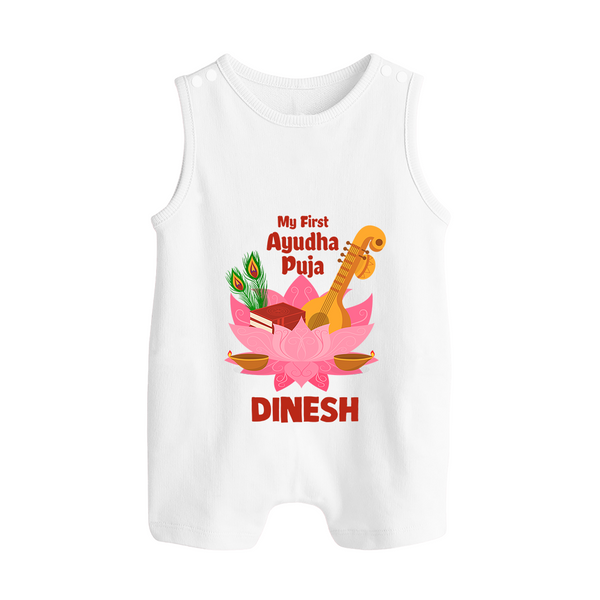 My First Ayudha Puja Divine Blessings Button Romper - WHITE - New Born (Chest 18")