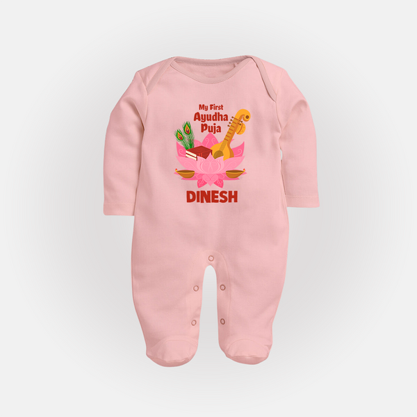 My First Ayudha Puja Divine Blessings Full Body Suit - BABY PINK - New Born (Chest 7.5")