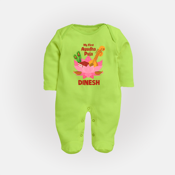 My First Ayudha Puja Divine Blessings Full Body Suit - LIME GREEN - New Born (Chest 7.5")