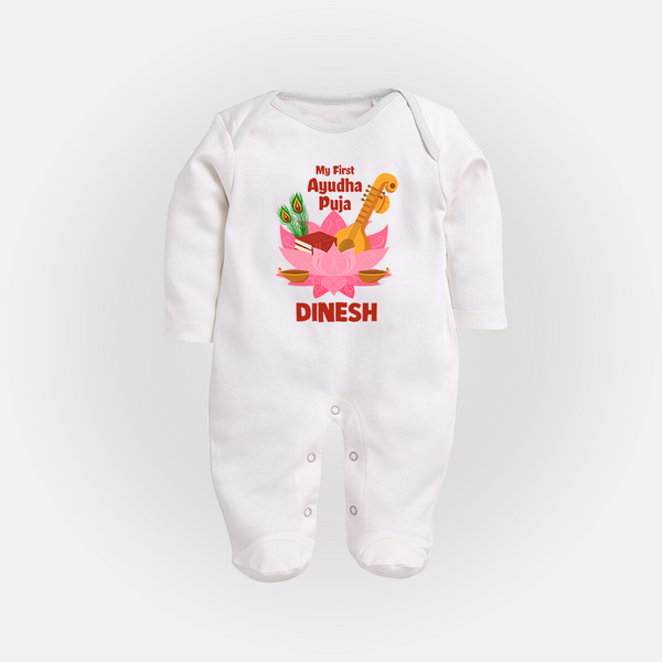 My First Ayudha Puja Divine Blessings Full Body Suit - WHITE - New Born (Chest 7.5")