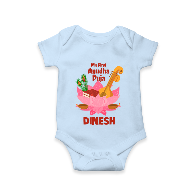 Little Devotee Ayudha Puja Romper | Personalized Baby Outfit for Celebration - BABY BLUE - New Born (Chest 14")