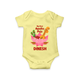 Little Devotee Ayudha Puja Romper | Personalized Baby Outfit for Celebration - PASTEL YELLOW - New Born (Chest 14")