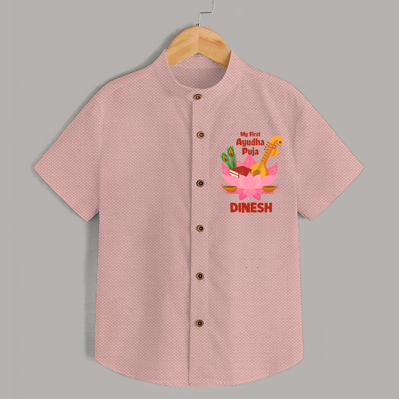 Little Devotee Ayudha Puja Shirt | Personalized Baby Outfit for Celebration - PEACH - 0 - 6 Months Old (Chest 23")