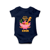 Little Devotee Ayudha Puja Romper | Personalized Baby Outfit for Celebration - NAVY BLUE - New Born (Chest 14")