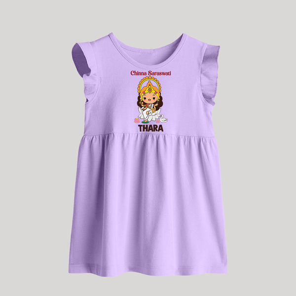 Chinna Saraswati Baby Frock | Personalized Baby Frock for Ayudha Puja - LILAC - 0 - 3 Months Old (Chest 17")