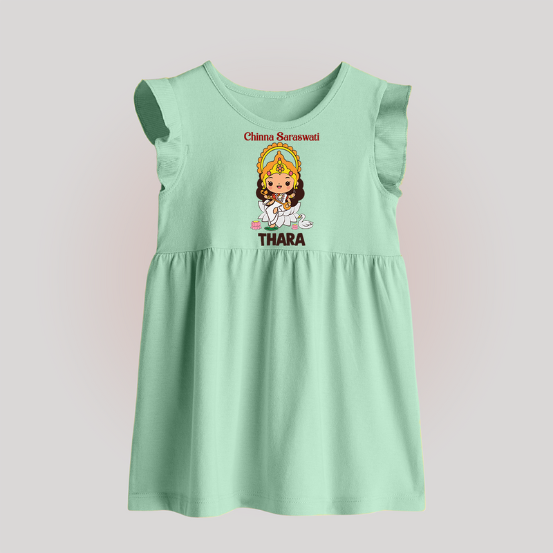Chinna Saraswati Baby Frock | Personalized Baby Frock for Ayudha Puja - MINT GREEN - 0 - 3 Months Old (Chest 17")