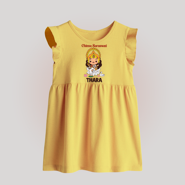 Chinna Saraswati Baby Frock | Personalized Baby Frock for Ayudha Puja - PASTEL YELLOW - 0 - 3 Months Old (Chest 17")