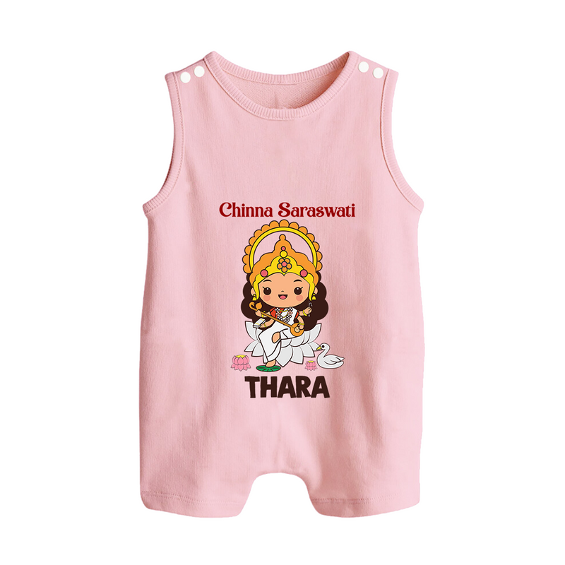 Chinna Saraswati Romper Suit | Personalized Baby Romper Suit for Ayudha Puja - BABY PINK - 0 - 5 Months Old (Chest 18")