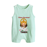 Chinna Saraswati Romper Suit | Personalized Baby Romper Suit for Ayudha Puja - MINT GREEN - 0 - 5 Months Old (Chest 18")