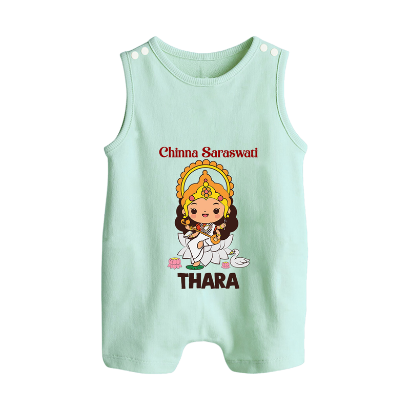Chinna Saraswati Romper Suit | Personalized Baby Romper Suit for Ayudha Puja - MINT GREEN - 0 - 5 Months Old (Chest 18")