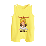 Chinna Saraswati Romper Suit | Personalized Baby Romper Suit for Ayudha Puja - PASTEL YELLOW - 0 - 5 Months Old (Chest 18")