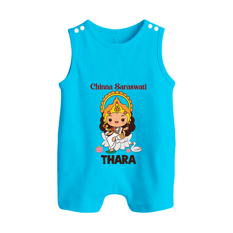 Chinna Saraswati Romper Suit | Personalized Baby Romper Suit for Ayudha Puja - SKY BLUE - 0 - 5 Months Old (Chest 18")
