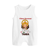Chinna Saraswati Romper Suit | Personalized Baby Romper Suit for Ayudha Puja - WHITE - 0 - 5 Months Old (Chest 18")