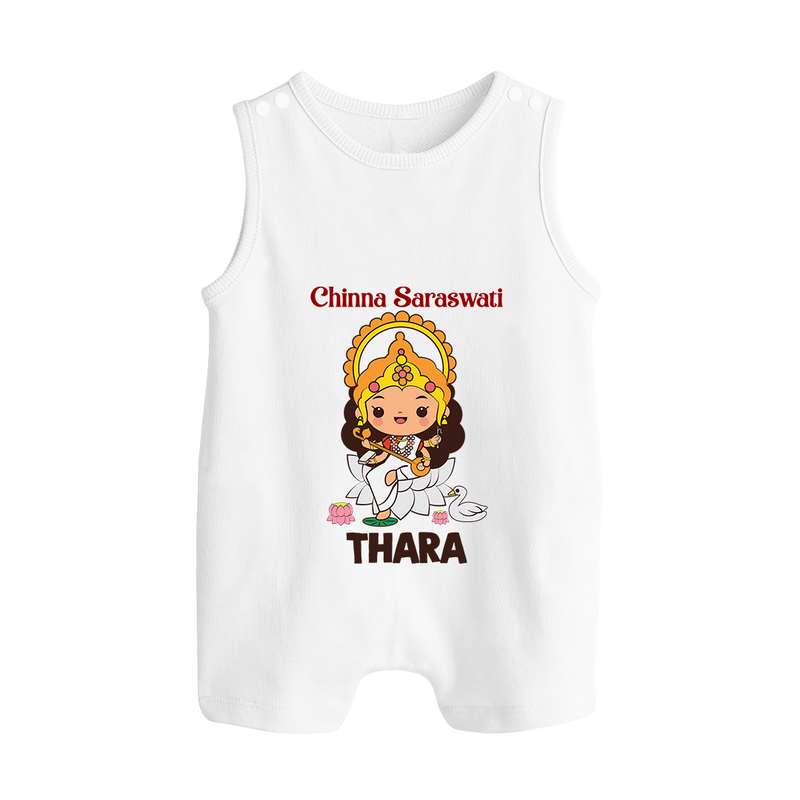 Chinna Saraswati Romper Suit | Personalized Baby Romper Suit for Ayudha Puja - WHITE - 0 - 5 Months Old (Chest 18")