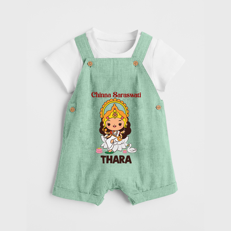 Chinna Saraswati Dungaree Set | Personalized Baby Dungaree Set for Ayudha Puja - MINT GREEN - 0 - 5 Months Old (Chest 18")