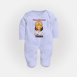 Chinna Saraswati Sleep Suit | Personalized Baby Sleep Suit for Ayudha Puja - BABY BLUE - New Born (Chest 7.5")