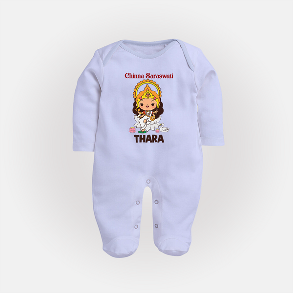 Chinna Saraswati Sleep Suit | Personalized Baby Sleep Suit for Ayudha Puja - BABY BLUE - New Born (Chest 7.5")