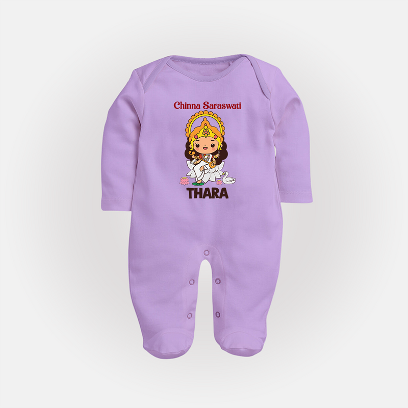Chinna Saraswati Sleep Suit | Personalized Baby Sleep Suit for Ayudha Puja - LILAC - New Born (Chest 7.5")
