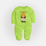 Chinna Saraswati Sleep Suit | Personalized Baby Sleep Suit for Ayudha Puja - LIME GREEN - New Born (Chest 7.5")