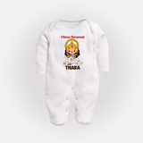 Chinna Saraswati Sleep Suit | Personalized Baby Sleep Suit for Ayudha Puja - WHITE - New Born (Chest 7.5")