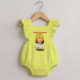 Chinna Saraswati Romper Frock | Personalized Baby Romper Frock for Ayudha Puja - PASTEL YELLOW - 0 - 3 Months Old (Chest 19")