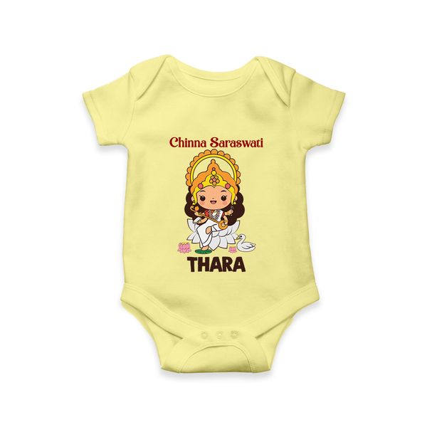 Chinna Saraswati Romper | Personalized Baby Romper for Ayudha Puja - PASTEL YELLOW - New Born (Chest 14")