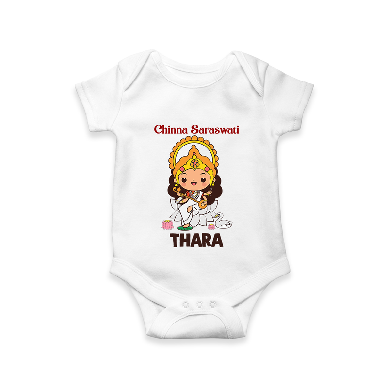 Chinna Saraswati Romper | Personalized Baby Romper for Ayudha Puja - WHITE - New Born (Chest 14")