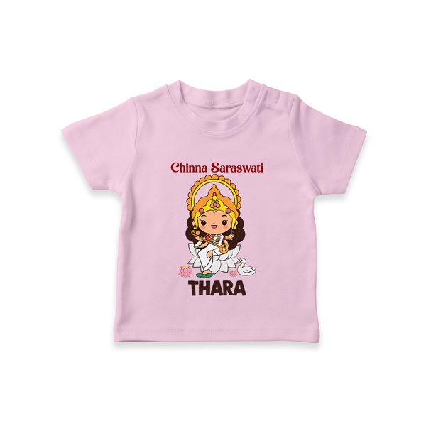 Chinna Saraswati Tshirt | Personalized Baby Tshirt for Ayudha Puja - BABY PINK - 0-5 Months Old (Chest 17")