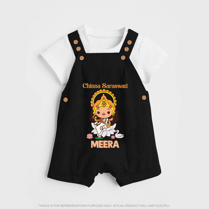 Chinna Saraswati Dungaree Set | Personalized Baby Dungaree Set for Ayudha Puja - BLACK - 0 - 5 Months Old (Chest 18")
