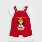 Chinna Saraswati Dungaree Set | Personalized Baby Dungaree Set for Ayudha Puja - RED - 0 - 5 Months Old (Chest 18")