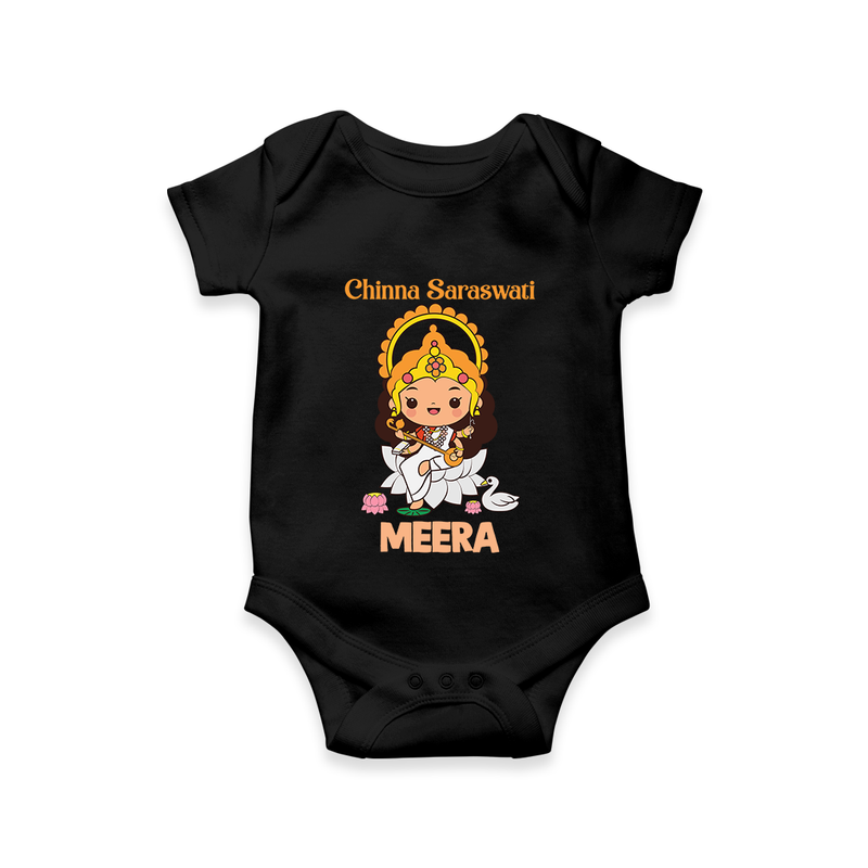 Chinna Saraswati Romper | Personalized Baby Romper for Ayudha Puja - BLACK - New Born (Chest 14")