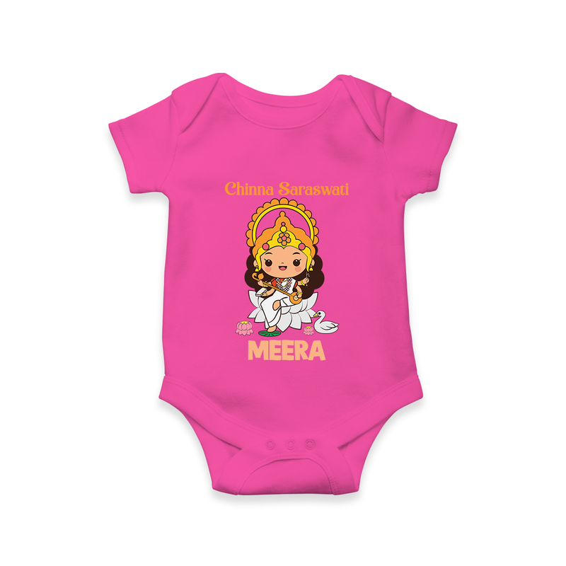 Chinna Saraswati Romper | Personalized Baby Romper for Ayudha Puja - HOT PINK - New Born (Chest 14")