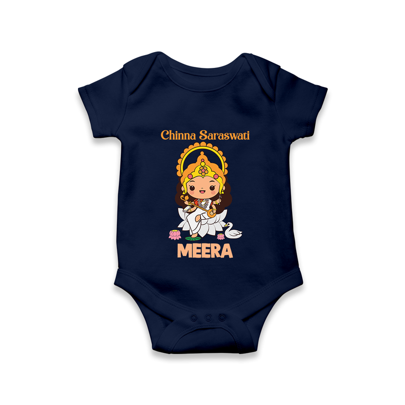 Chinna Saraswati Romper | Personalized Baby Romper for Ayudha Puja - NAVY BLUE - New Born (Chest 14")