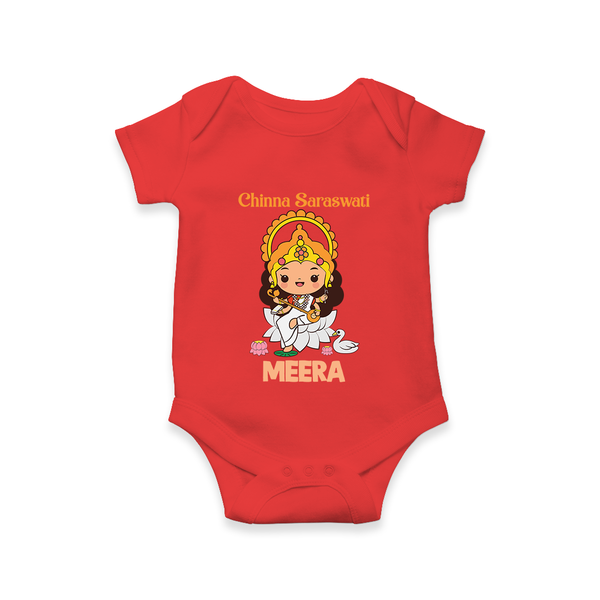 Chinna Saraswati Romper | Personalized Baby Romper for Ayudha Puja - RED - New Born (Chest 14")