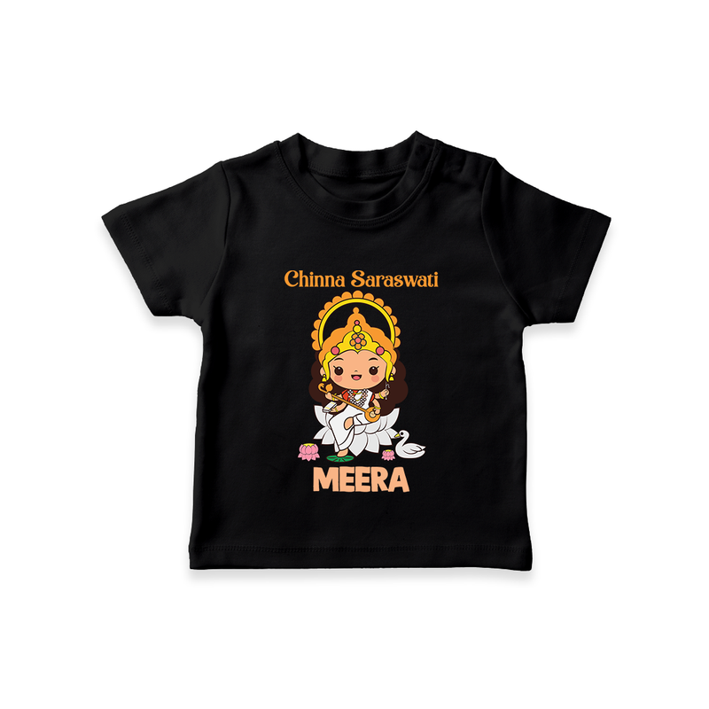 Chinna Saraswati Tshirt | Personalized Baby Tshirt for Ayudha Puja - BLACK - 0-5 Months Old (Chest 17")