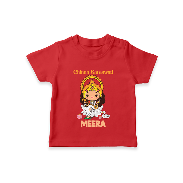 Chinna Saraswati Tshirt | Personalized Baby Tshirt for Ayudha Puja - RED - 0-5 Months Old (Chest 17")